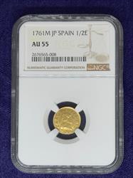 Spain Charles III Gold 1/2 Escudo 1761 M JP AU 55