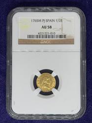 Spain Charles III Gold 1/2 Escudo 1765 M JP AU 58