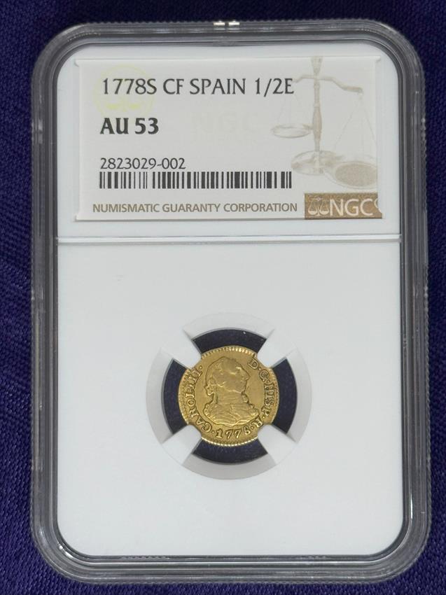 Spain Charles III Gold 1/2 Escudo 1778 S CF AU 53