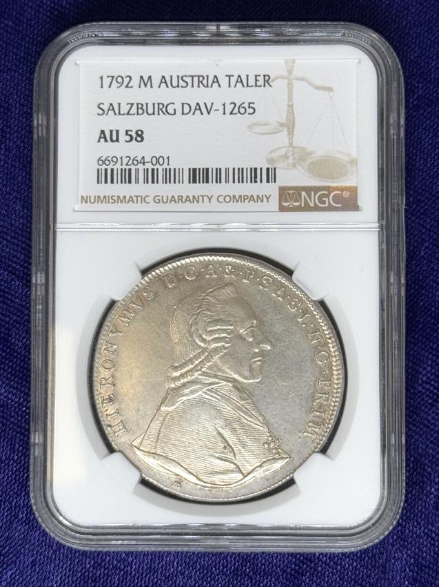 Austria Hieronymus von Colloredo Silver Thaler 1792 M AU 58