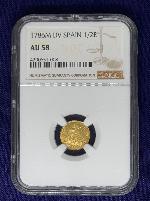 Spain Charles III Gold 1/2 Escudo 1786 M DV AU 58