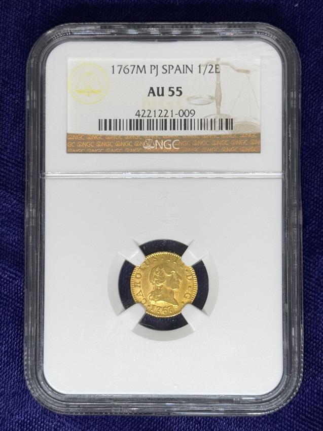 Spain Charles III Gold 1/2 Escudo 1767 M JP AU 55