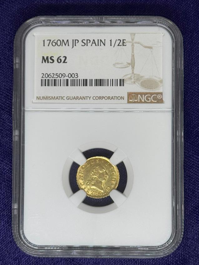 Spain Charles III Gold 1/2 Escudo 1760 M JP MS 62