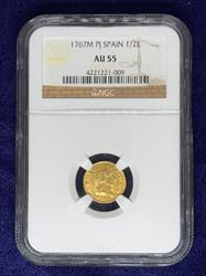 Spain Charles III Gold 1/2 Escudo 1767 M JP AU 55