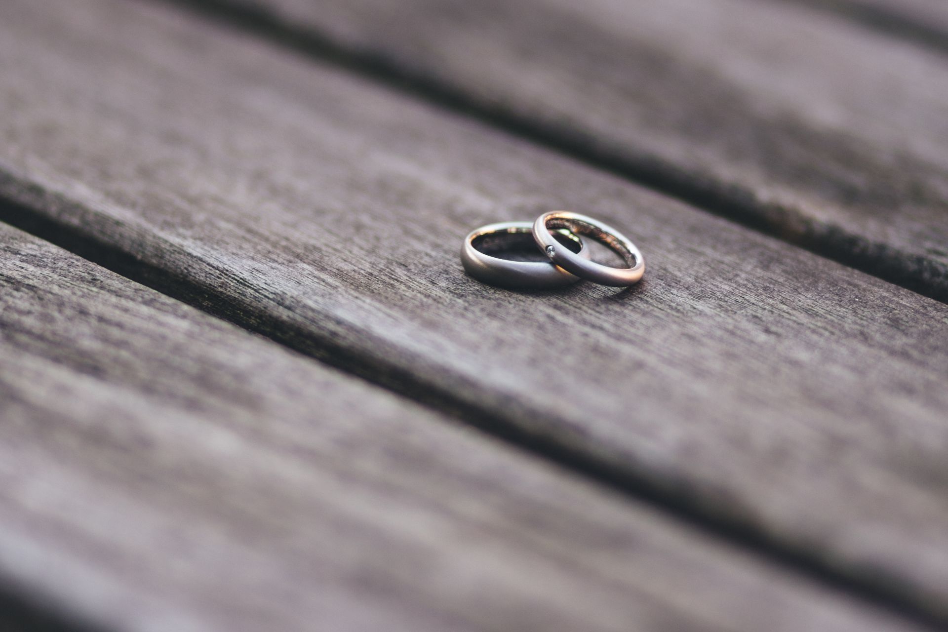 Silver-colored wedding band ring close-up