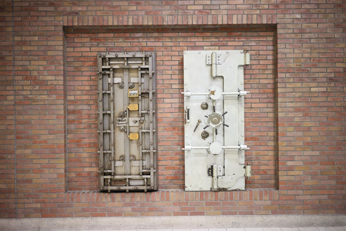 Heavy silver steel vault doors