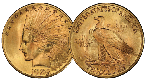 $10 Indian Back in Stock Coin Image 1926 Indian Head Gold