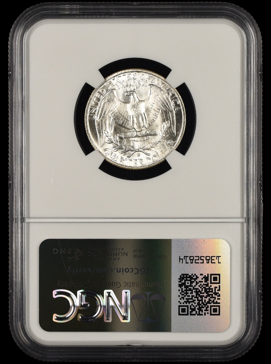 1964 D Washington Quarter Type C Reverse FS-901 Bill Fivaz Signature Label NGC   MS63