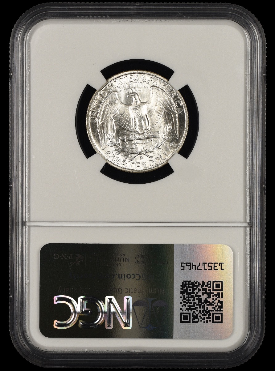 1964 D Washington Quarter Type C Reverse FS-901 Bill Fivaz Signature Label NGC  MS65
