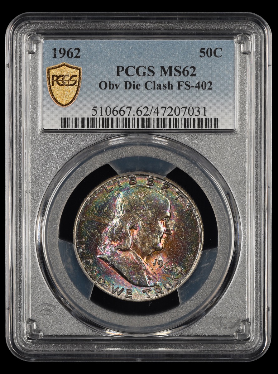 1962 50C Obverse Die Clash Attractively Toned FS-402 PCGS  MS62