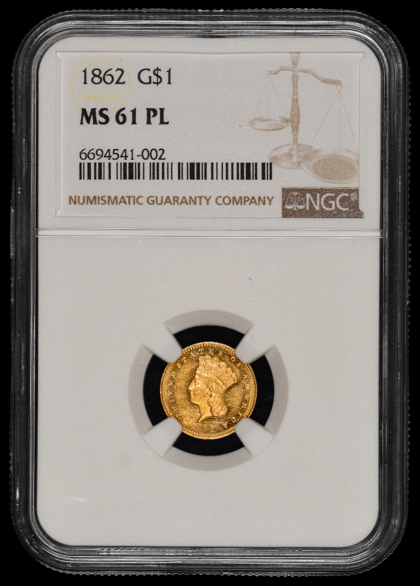 1862 $1 Gold NGC MS61PL MS61PL