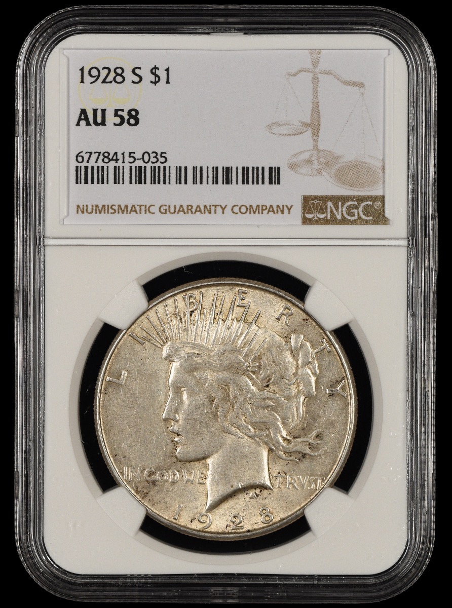 1928 S $1 NGC AU58 58