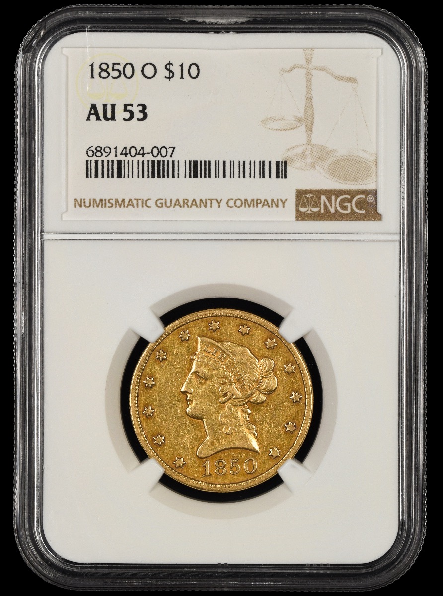 1850 O $10 Gold NGC AU53 AU53
