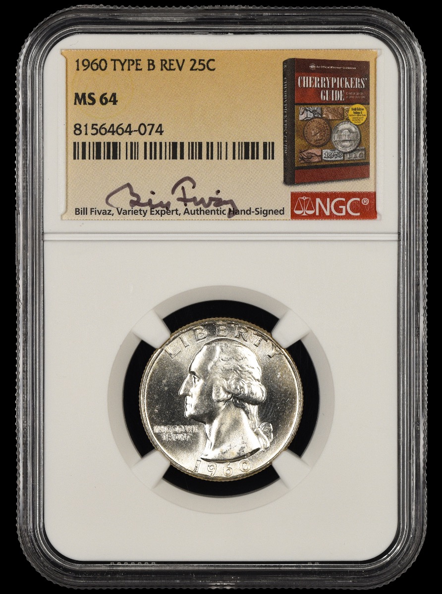 1960 Washington Quarter Type B Reverse Bill Fivaz Signature Label NGC MS64