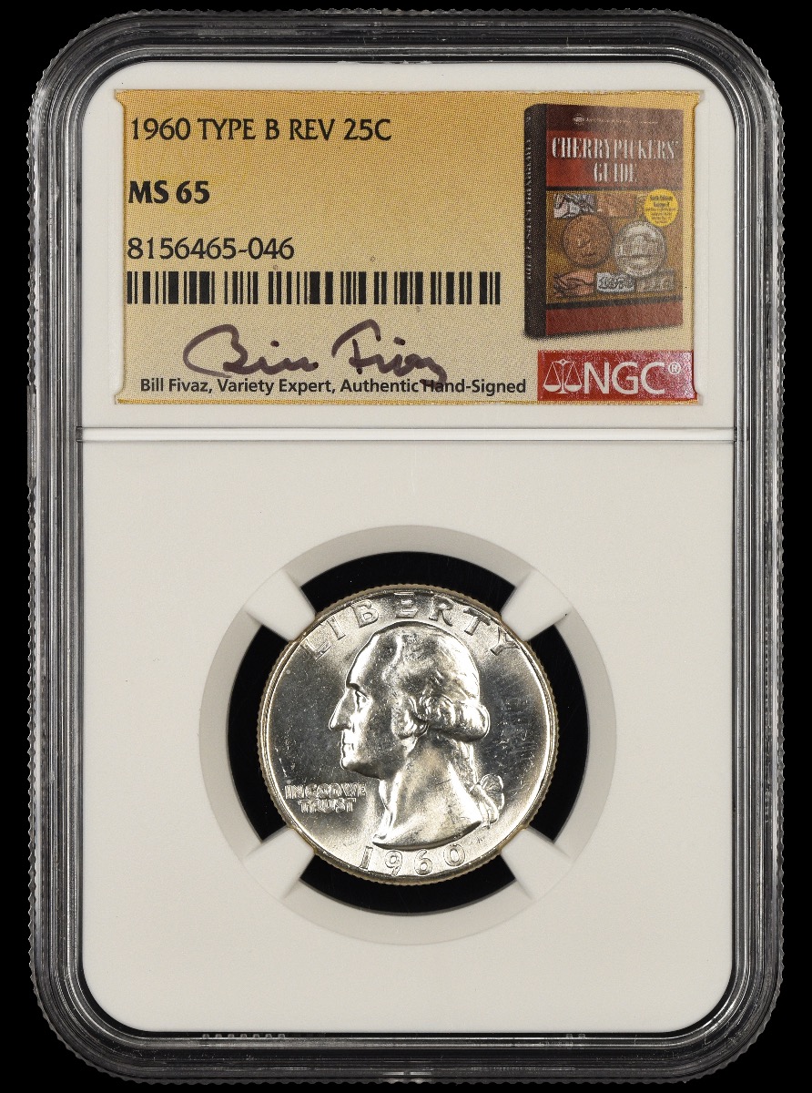1960 Washington Quarter Type B Reverse Bill Fivaz Signature Label NGC  MS65