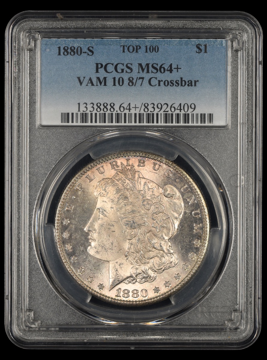 1880 S $1 VAM 10 8/7 Crossbar PCGS MS64+ Top 100 MS64+