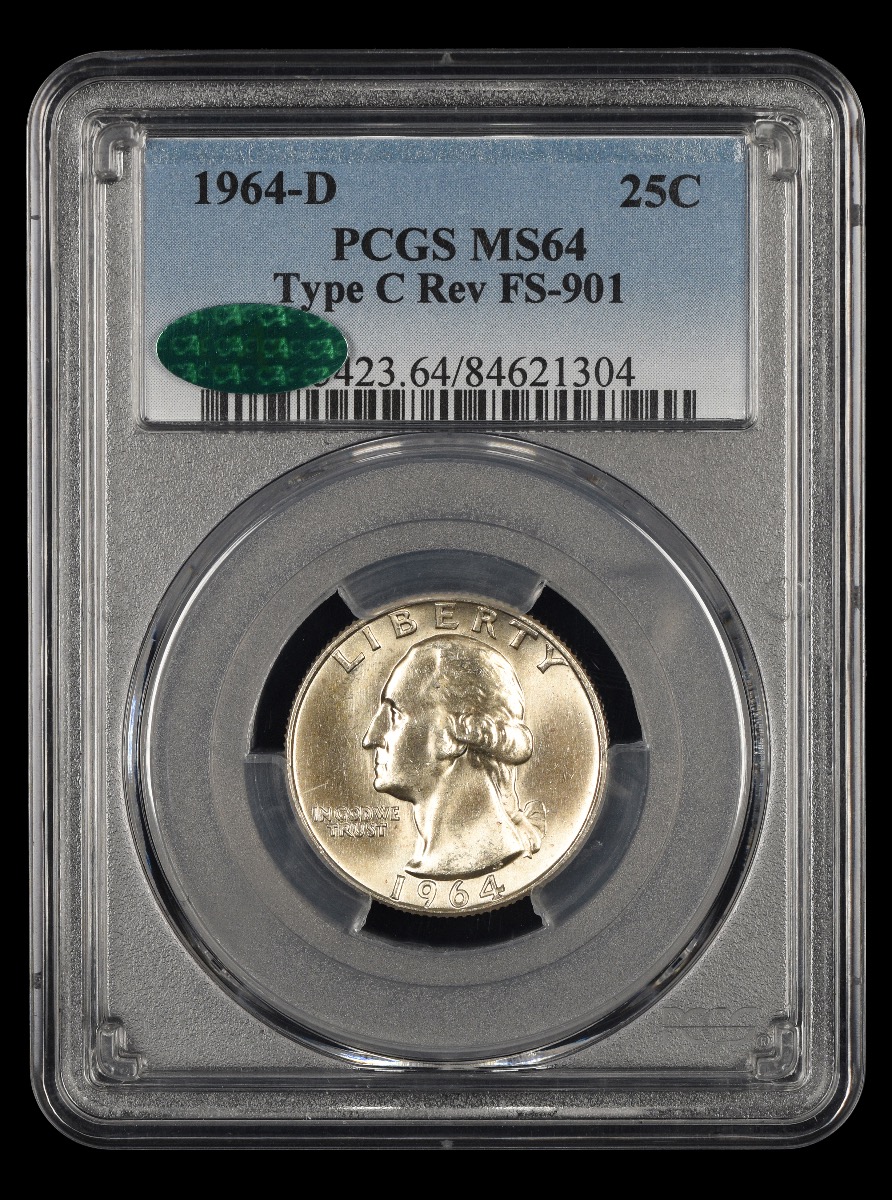 1964 D Washington Quarter Type C Reverse FS-901 PCGS  MS64 CAC