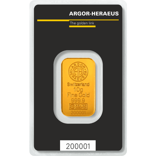 10 GRAM GOLD BAR ARGOR-HERAEUS KINEBAR 