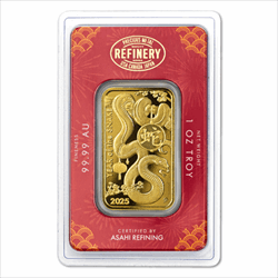 1 OZ GOLD BAR LUNAR SNAKE ASAHI MINT 