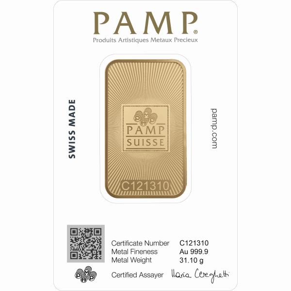 1 OZ GOLD BAR PAMP .9999 FINE 