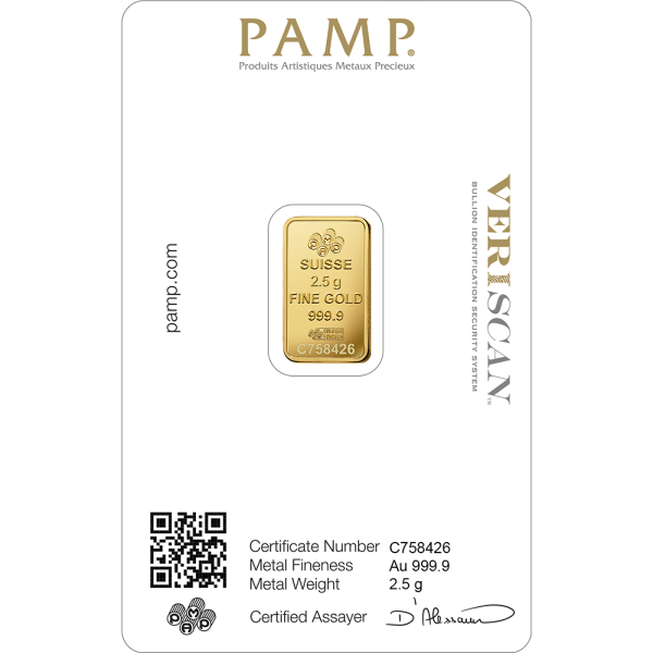 2.5 GRAM GOLD BAR PAMP 