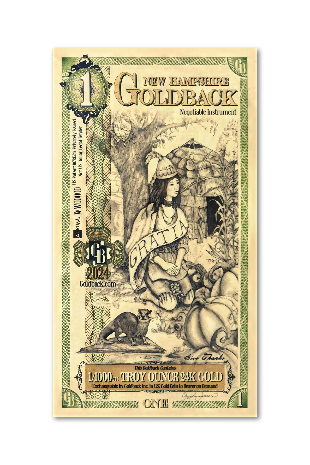 New Hampshire 1 Goldback image 1