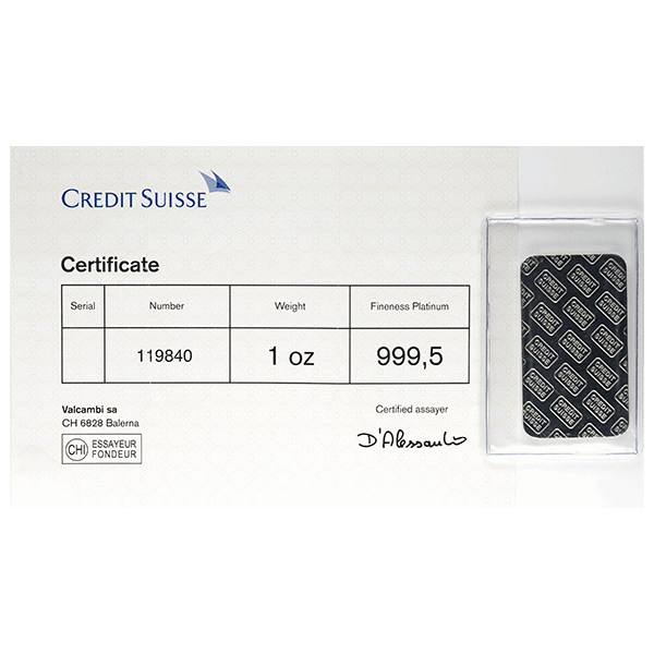 1 OZ PLATINUM BAR CREDIT SUISSE 