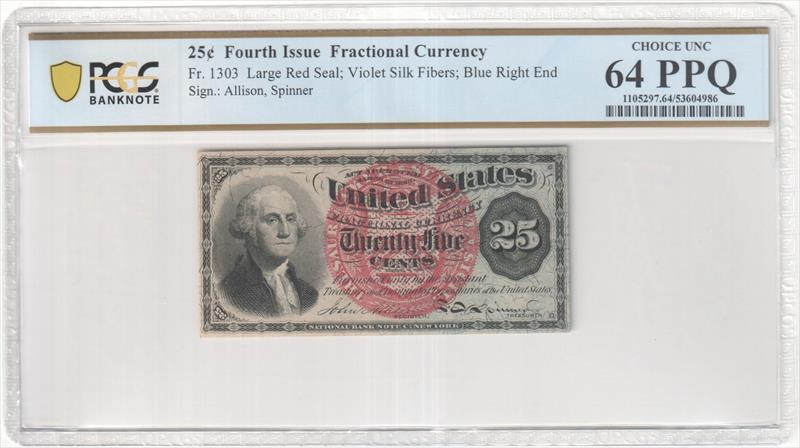 Fr. 1303 25 Cent Fractional Currency Fourth Issue PCGS  64 PPQ