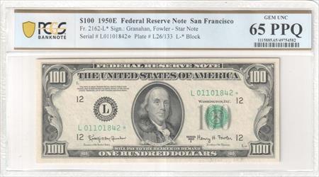 Fr. 2162-L* Star 1950E $100 Federal Reserve Note San Francisco PCGS 65 PPQ 