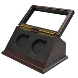 Angular Wood Glass-Top Box For 2L Leatherette Insert Coin Display 