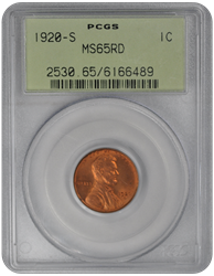 1920-S Lincoln PCGS RD 65