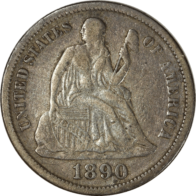 1890 Liberty Seated Dime 10c, Raw Ungraded Coin