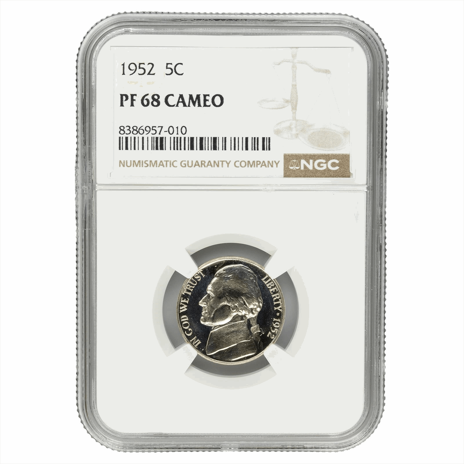 1952 Jefferson Nickel 5C NGC PF 68 CAM