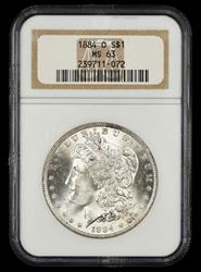 1884 O $1 NGC MS 63