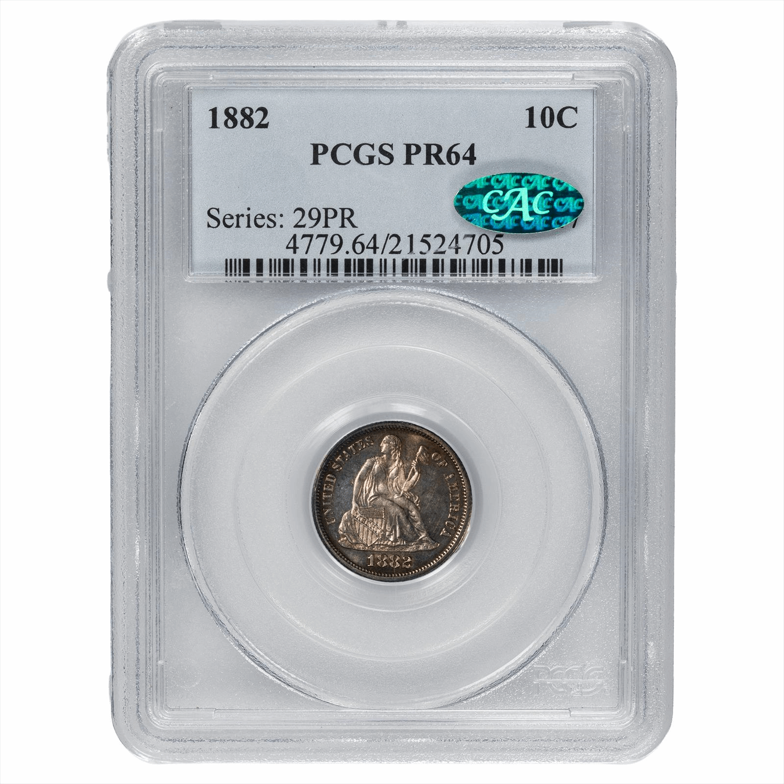 1882 Seated Liberty Dime 10C PCGS PR 64 CAC