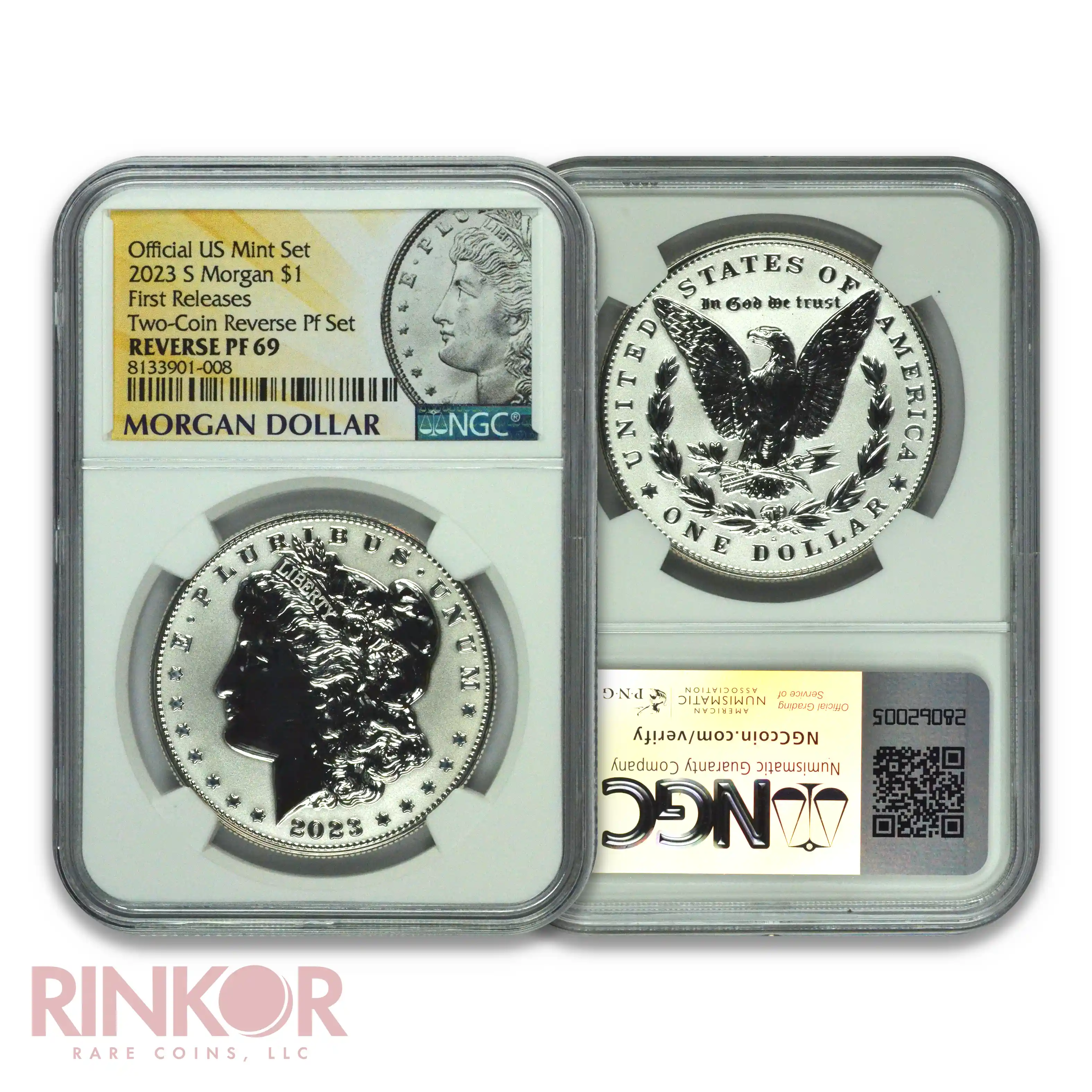 2023-S Reverse Proof $1 Morgan and Peace Dollar 2-Coin Set First Releases NGC PF 69