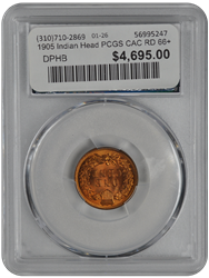1905 Indian Head PCGS CAC RD 66+