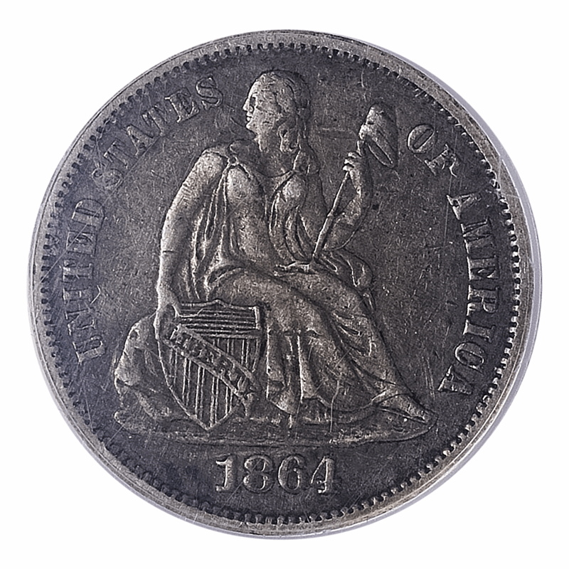 1864-S Seated Liberty Dime, PCGS XF40 - Rare Civil War Date - Original