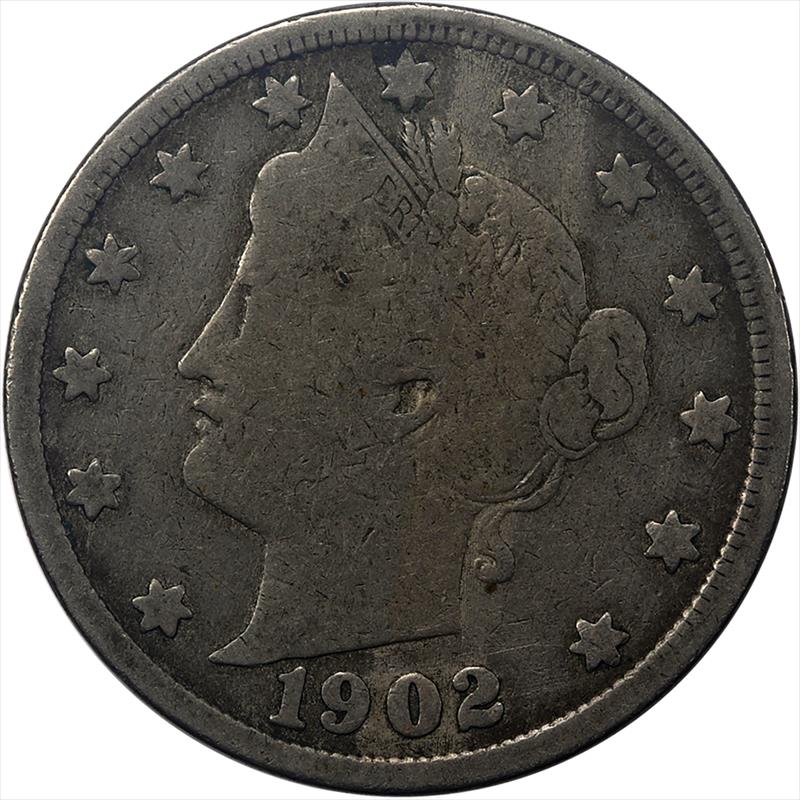1902 Liberty Head or V-Nickel 5c, Circulated Very Good