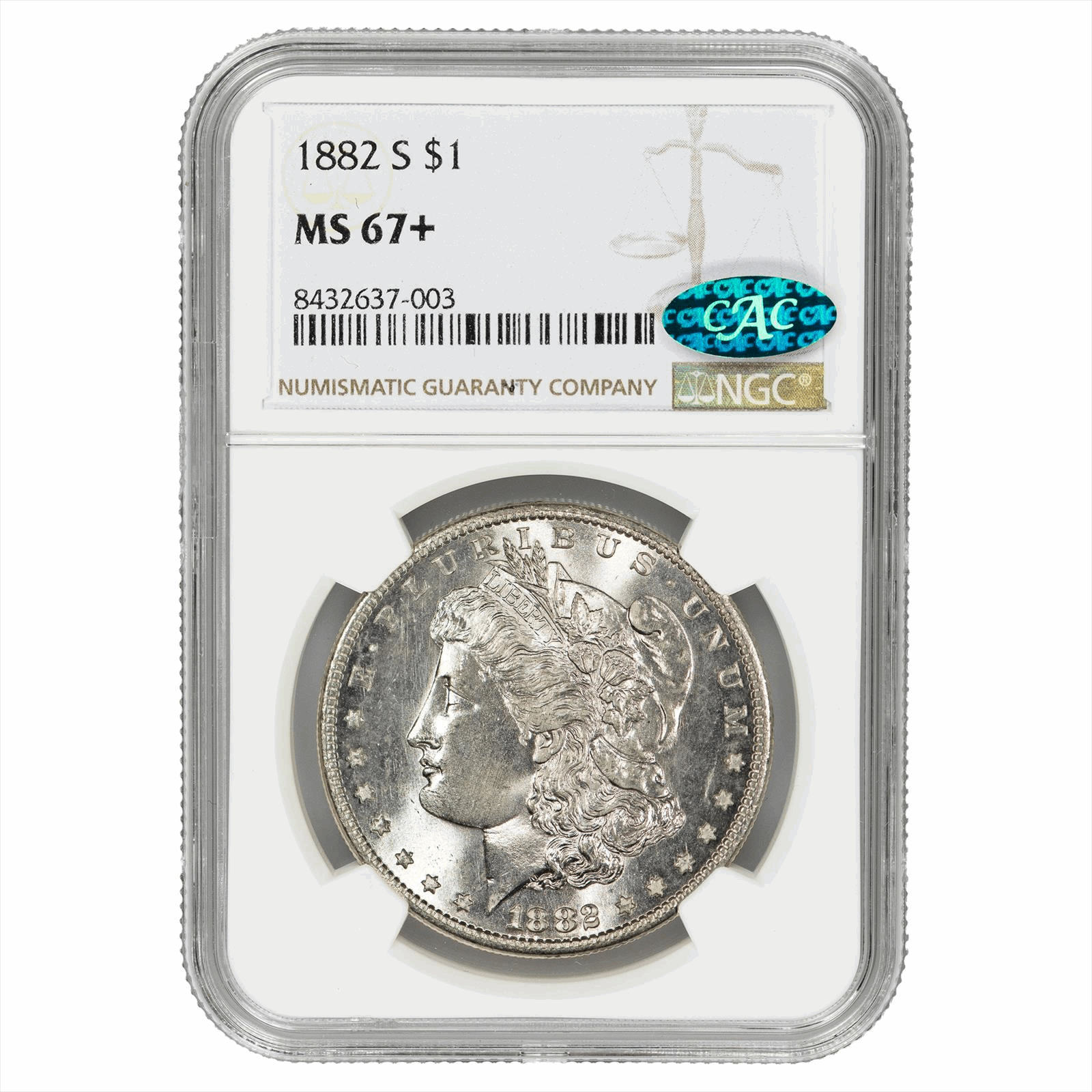 1882-S Morgan Silver Dollar $1 NGC MS 67+ CAC