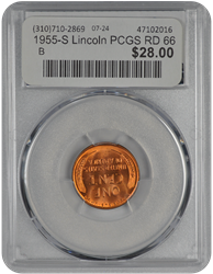 1955-S Lincoln PCGS RD 66