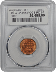 1954 Lincoln PCGS RD 67