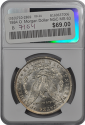 1884 O  Morgan Dollar NGC MS 63