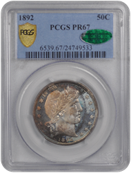 1892 Barber PCGS CAC PR 67