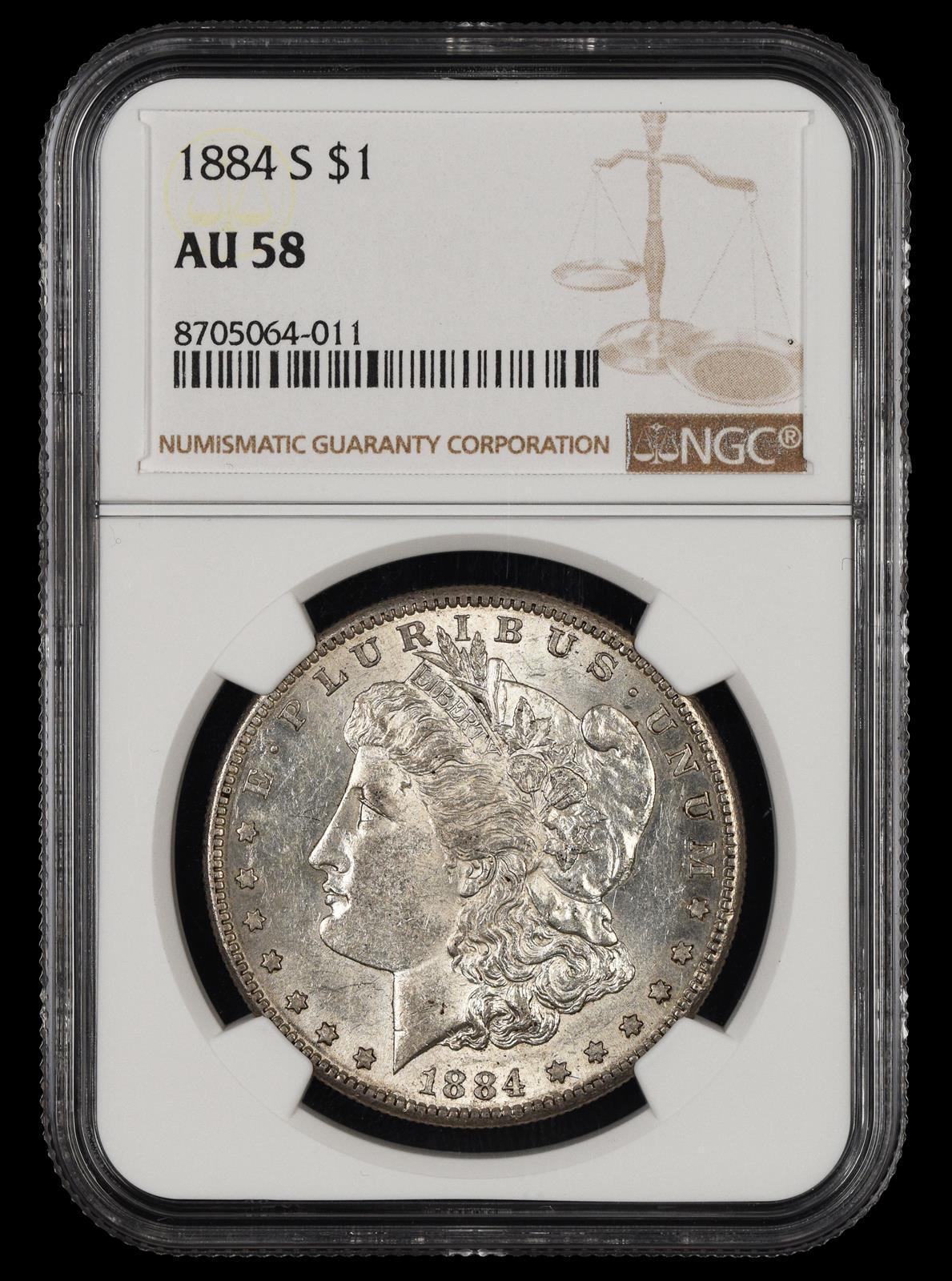 1884 S $1 NGC AU-58