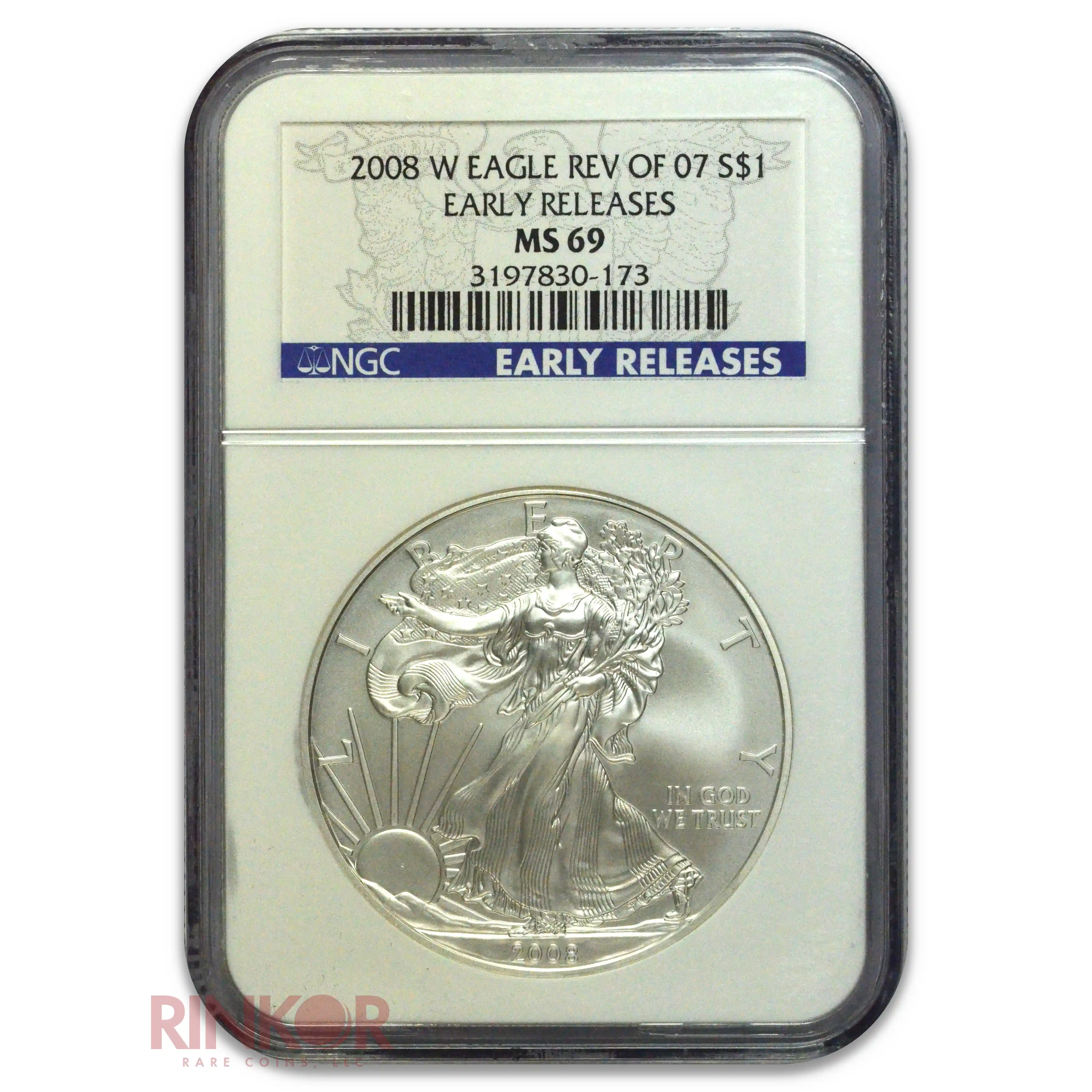 2008-W Burnished Silver Eagle Reverse of 2007 $1 NGC MS 69