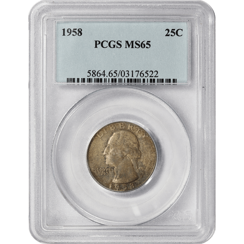 1958 Washington Quarter 25c, PCGS MS 65 - Nice Toned Coin 
