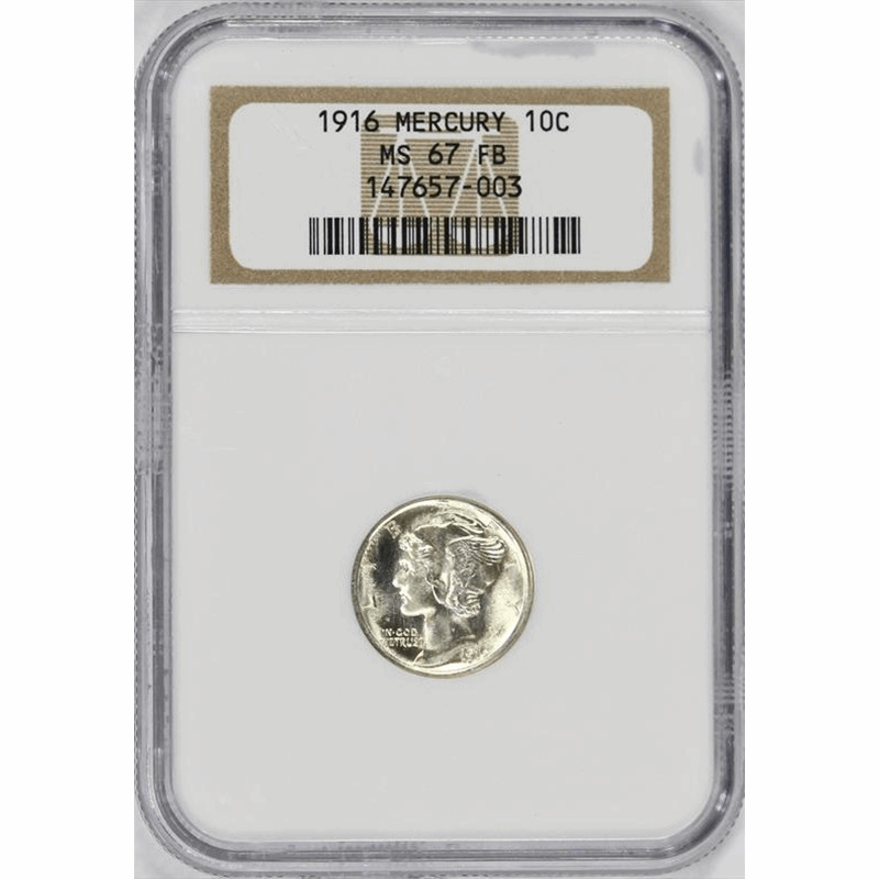 1916 10c Mercury Silver Dime - NGC MS67FB - Bright White - Full Bands