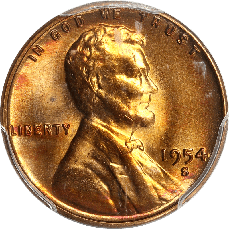 1954-S Lincoln Wheat Cent 1c, PCGS MS 65 RB - Nice Reverse Toning