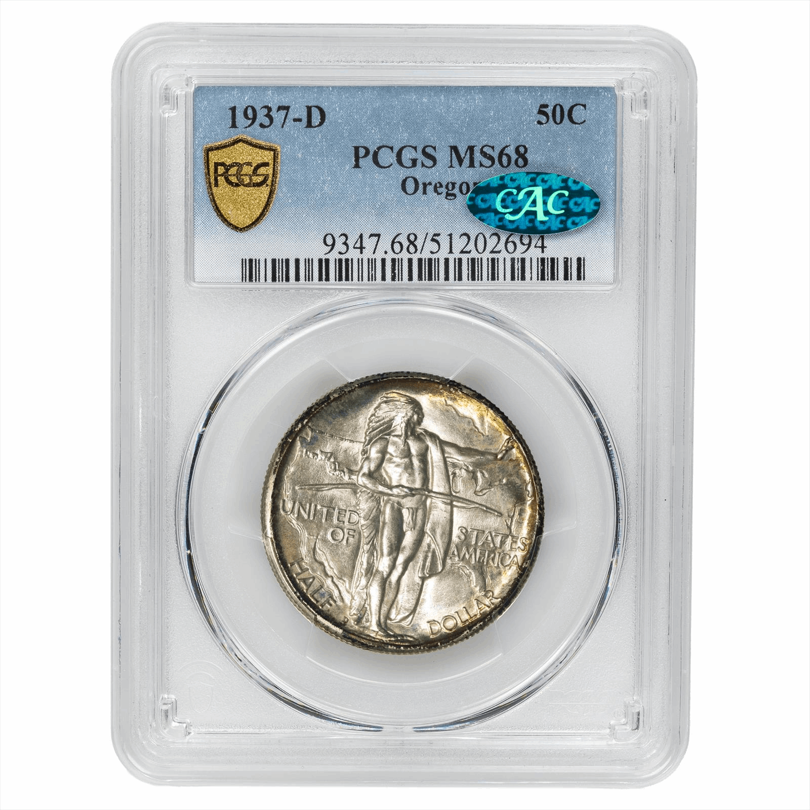 1937-D Oregon Commemorative Half Dollar 50C PCGS MS 68 CAC